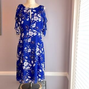 Jessica Simpson blue and purple floral cold shoulder fit and flare dress Size 6